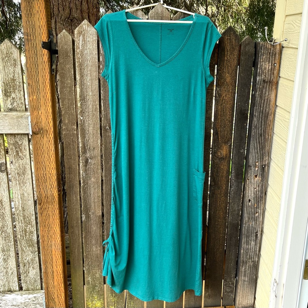 Horny Toad Muse V-Neck Organic Cotton Blend Dress In Teal Green Sz L